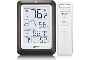 U UNNI Indoor Outdoor Thermometer Hygrometer Wireless Weather Station, Temperature Humidity Monitor Battery Powered Inside Outside Thermometers with 330ft Range Remote Sensor and Backlight Display?MET01?