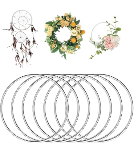 Teaaha 8 stuks metalen ringen om te knutselen, 8 cm decoratieringen, zilver, voor handwerk, bloemenhoep, bruiloftskrans, decoratie, dromenvanger, doe -het-zelf tafelopzetstuk en wandhangers
