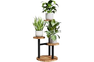 Bamworld Support Plante d'Angle 3 Niveaux en Métal Bois - Étagère Fleurs pour Intérieur Salon Jardin Extérieur (Sans Plantes)