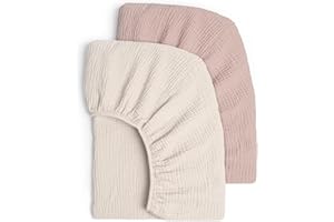 ‎LULUMOON lulumoon 2er Set Kinder Spannbettlaken, Musselin-Baumwolle Spannbetttuch für Babybett und Kinderbett 60x120cm / 70x140cm Reisebett Spannlaken Beistellbett Leintücher (Creme Sand)