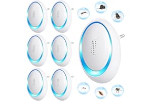 AOOWU Antizanzare Ultrasuoni, 6 Pack Repellente Zanzare Ultrasuoni, Ultrasuoni per Topi, Professionale Elettrico Ultrasuoni per Anti Zanzare, Topi, Scarafaggi, Insetti, Ragni, Roditori, Formiche