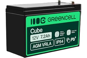 Green Cell AGM 12 V 7,2 Ah VRLA blybatteri för kassor, vågar, barnleksaker | För gräsklippare, larm och brandskyddssystem, övervakningskameror och telekommunikationssystem, cykelsäker, underhållsfri