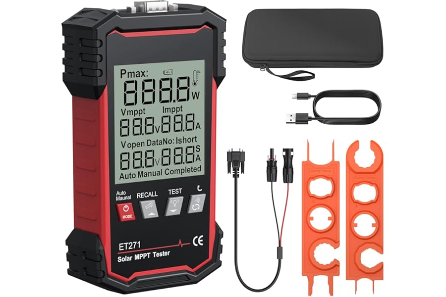 XUNTOP 2000W Solar Panel Tester with Overcurrent Overvoltage Reverse Polarity Protect 90V 40A Photovoltaic Multimeter for Pmax Vmp Amp Voc Lsc MPPT Meter with Auto Data Hold for Solar PV Testing