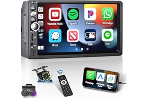 Double Din Car Radio with Apple CarPlay Android Auto, CAMECHO 7 inch Touchscreen 2 din Car Stereo with Mirror Link/SWC/Bluetooth/FM USB TF AUX + Reverse Camera