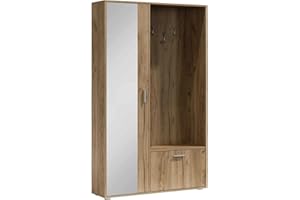‎MINIO GO FOR IT BIS - Flurgarderobe Schmal I Flur Möbel 120cm Breit I Flurgarderoben mit Spiegel I Garderobenpaneel I Wandgarderobe mit Ablage und Schuhschrank I Garderobenschrank Flur I Craft Gold Eiche