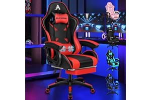 ALFORDSON Sedia Gaming con 2 Punti di Massaggio, Sedia da Gamer con Poggiatesta e Supporto Lombare Regolabile, Poggiapiedi, Sedia da Ufficio Reclinabile a 150°, Rosso y Nero