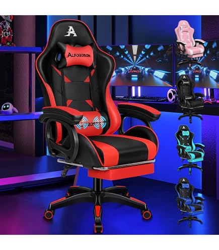 Chaise De Gaming ALFORDSON Gordon - Massage 2 Points, Inclinaison 150°, Repose-Pieds - Bleu