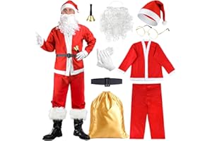 iZoeL Weihnachtsmann kostüm Herren Damen, Weihnachtsmann Bart Mütze Handschuhe Gürtel Weihnachtsmann Tasche Brille Weihnachtskostüm Accessories, Herren Damen Weihnachtsmann Anzug