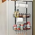 Nandae Fridge Spice Rack Organizer, Refrigerator Side Shelf Storage with Paper Towel Holder 2 Baskets & 6 Hooks Kitchen Rack for Refrigerator Washing Machine, Black