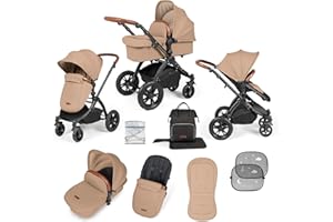 Ickle Bubba Stomp Luxe 2 in 1 Carrycot and Pushchair - Black/Desert/Tan