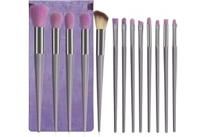 SRUIDYLADY Lot de 13 pinceaux de maquillage pour fond de teint, poudre, anti-cernes, fard à paupières, fard à joues, surligneur, sourcils, pinceaux de maquillage de voyage avec sac en tissu pour débutants et