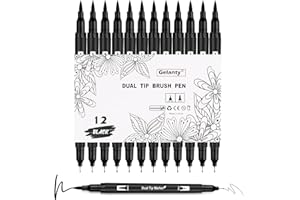 ‎GELANTY Gelanty Filzstifte Schwarz, 12 Stück Dual Brush Pen Set, Fineliner Stifte Set, Filzstifte Dicke und Dünne für Kunstzeichnung, Skizzieren, Malbuch