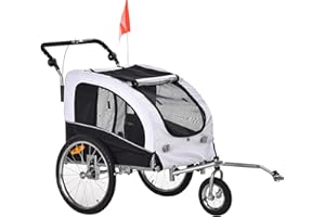 ‎PAWHUT PawHut 2-in-1 Hundeanhänger, Fahrradanhänger für Hunde, Hundewagen mit Reflektoren, Fahne, Hundefahrradanhänger Hundebuggy, Oxford-Gewebe