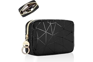 PLAYEXEN 1 Pz Neceser Maquillaje Grande Pequeño Estuches de Maquillajes para Niñas Mujeres de PU Organizadora Maquillajes Cosméticos Pequeño Bolso de Aseo para Viajes Compras Tarjetas Llaves Monedas(Negro)