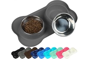VIVAGLORY Hundenapf Splashfree Fressnapf Hund, Futternapf Hundeschüssel Silikonmatte Unterlage für Camping, Edelstahl Silikon Rutschfester rutschfest, S, Grau