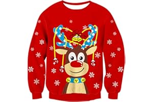 Kids4ever Pull de Noël Unisexe pour Enfants Pull en Tricot Renne Rudolph Tricot Chaud à Manches Longues Col Ras du Cou Pull de Noël en Tricot Sweat Haut d'hiver pour Garçons Filles 7-13 Ans