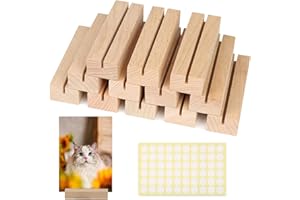 ROYUEXT 12 Pcs Place Card Holders Wooden Table Number Holders Blank Wood Menu Holders with Double-sided Adhesive, Photo Picture Greeting Card Number Display Stands for Wedding Party Photo Display