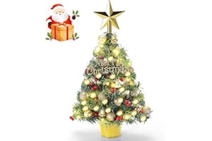MA3TY Mini Albero di Natale 55cm, Albero di Natale da Tavolo Artificiale con luci a LED e Decorazioni,per Natale, casa, cucina, tavolo da pranzo