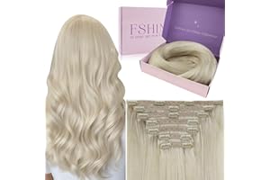 ‎FSHINE Fshine Clip in Extensions Echthaar Blond 65cm Langes Haar 150g 7 Stücke Haarverlängerun Echthaar Extensions Clip Platinblond Farbe 60