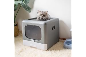 XDAILUYYDS Bac à Litière Pliable pour Chaton avec Couvercle, Litiere pour Chat Fermée, Bac à Litière pour Chat avec Pelle Incluse, Plateau Amovible, 2 Ouvertures (E Gris)