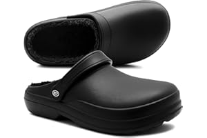 IMTY Womens Clogs Warm Fleece Lined Thermal Waterproof Lightweight EVA Garden Clogs Kitchen Nurse Faux Fur Slippers House Shoes