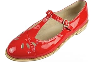 CLEVER KANGAROO Women's On Flats Shoes Ladies Red Shoe Original Leather Mary Jane Pumps, UK Sizes 3-7, Rounded Toe, Adjustable Buckle Strap for Woman Comfort Soft.