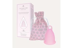 Selenacare Menstruationskopp premium – tvättbar periodisk kopp av medicinsk silikon – med rengöringsbehållare och bomullspåse rosa, storlek M (26 ml)