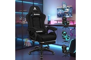 ALFORDSON Silla Gaming, Silla Gamer de Carreras con Masaje de 2 Puntos para Gaming, Silla ergonómica para computadora con cojín Lumbar y Altura Ajustable, Tela, Negro