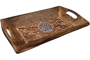 Diko.style® - Bandeja Vaciabolsillos Recibidor Madera Decorativa - Estilo Oriental con budas Decorativos, Elefante Suerte y más a Elegir Porta Chaves -25X15X4 cm (Árbol de la Vida)