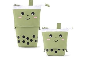 HIQE-FL Piórnik z zamkiem błyskawicznym, dla dziewcząt, nastolatków, studentów, na ołówki, teleskopowy piórnik, Herbata mleczna zielona, Piórnik