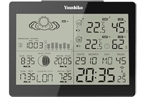 Youshiko YC9360 Digital Weather Station with Radio Controlled Clock ( Official UK Version ), Indoor Outdoor Temperature Humidity , Sunrise , Sunset , Moonrise , Moonset Times , Barometric Pressure