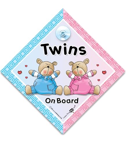 Twins On Board Car Sign - Giraffe Design, 14x14cm, Interior Suction Cup Window Display For Cars