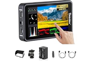 Desview R5II Monitor de Campo de la cámara con la batería, de 5,5 Pulgadas 800 Nits de Pantalla táctil 4K HDMI de Entrada/Salida con 3D-Lut Video Peaking Focus Assist para DSLR
