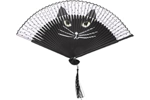 HEALIFTY Ventaglio pieghevole in seta nero a forma di gatto carino in bambù palmare pieghevole ventilatore per bambini uomini donne decorazioni festival