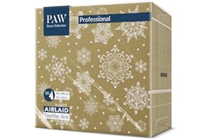 PAW DECOR COLLECTION PAW - Tovaglioli Natale - Airlaid (40 x 40 cm) I 50 Pezzi I Tovaglioli Carta Airlaid I 3 Veli I Tovaglioli Airlaid - Natale, Inverno, Vacanze, Neve, Palle di Neve I Snowflakes gold