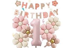 TAIMEIMAO 8 Pezzi Palloncini Compleanno 1 Anno Bimba, Palloncino Foil Margherita, Palloncini a Forma di Fiore, Decorazioni Compleanno 1 Anno, per Tema Feste compleanno Decorazioni