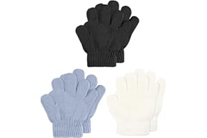 Aolso Gants Hiver pour Enfant - 3 Paires Plein-Doigts Chauds en Tricot Extensible - Usage Quotidien d'hiver pour Garçon Fille 2-5 Ans