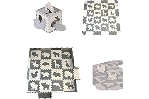 ASENME Alfombra de Juego en Forma de puzle para bebé de 36 Piezas. (Gris y Blanco)