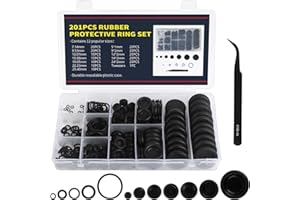Anruyi Gummitülle Set, 12 Größen Gummi Stopfen Set 201 Stück Unterlegscheiben Gummitüllen Karosseriestopfen Gummi Verschlußstopfen Sortiment Schwarze Gummischeiben für Drähten, Steckern und Kabeln