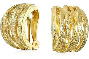 BLING JEWELRY Classic Crystal Open Criss Cross Twist Wire Two Tone Celtic Knot Weave Wide Shrimp Half Hoop Clip On Earrings for Women Non Pierced Ears Gold Yellow Rose Silver Plated