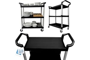 TDBS The Dustpan and Brush Store Multipurpose 3 Tier Trolley on Wheels - Premium Design Catering Storage Trolley with Shelves, Perfect for Restaurants, Kitchens, Hotel etc - Small