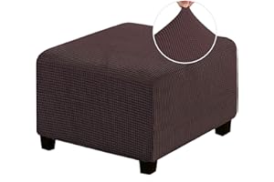 HJLRR Quadratischer Ottomanen-Bezug, dehnbar, dick, weicher Jacquard-Stoff, Fußhocker-Schutzbezüge, Abnehmbarer Rutschfester Möbelschutz, Aufbewahrung, Fußhocker(Kaffeebraun)