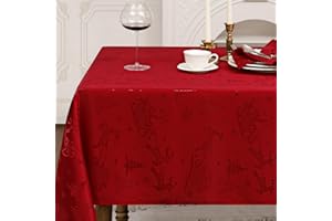 Romanstile Tovaglia Natalizia 10-12 Posti Tovaglie Rossa Antimacchia 240x140 cm Rettangolare con motivo con renne e alberi di Natale, ideale per pranzi di Natale, Capodanno e riunioni familiari