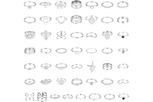 Bestomrogh 50 Pcs Retro Vintage Knuckle Joint Rings Set for Women Girls Silver Pear and Round Cut White Cubic Zirconia Engagement Mid Finger Stackable Rings