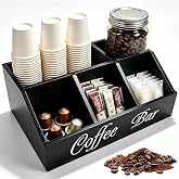 Coffee-Tea Organizer 5 Compartments 30 x 19.5 x 12 cm, for Sugar Capsules | Tung wood matt black, non-slip stickers, prevent