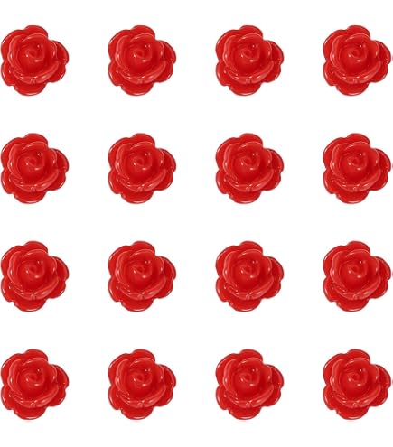 50pcs Rosa Rossa Perline Dettagliate Intagliato Fiore Sciolto