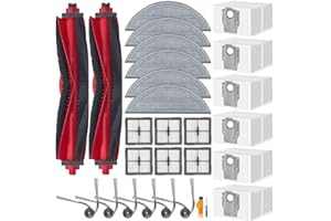 HOMRUICH 28 piezas Accesorios para Roborock Q10 S5+/ Q10 S5 Robot Aspiradora, 2 Cepillos Principales, 6 Filtros HEPA, 6 Toallitas, 6 Bolsas de Polvo, 6 Cepillos Laterales, 2 Herramientas de Limpieza
