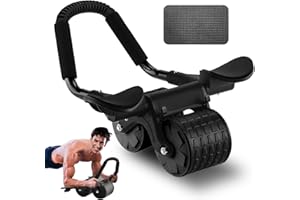 BUVYUOTU Bauchroller Ab Roller Bauchtrainer mit Ellbogenunterstützung, Ab Wheel mit Automatische Rebound, Bauchmuskeltrainer mit Kniematte für Männer und Frauen, Bauchmuskeltraining Doppelrädern Stabiler
