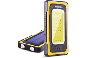 WARSUN Lampada da Lavoro ricaricabile dell'officina lampada di ispezione LED ricaricabile torcia elettrica portatile torcia magnetica (USB + ricarica solare, giallo)