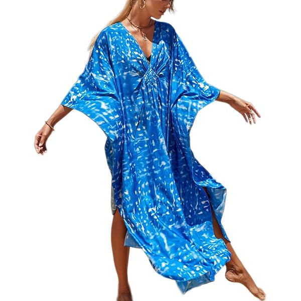 Camisolas Playa Kimono Vestido Cruzado Largo Con Mangas